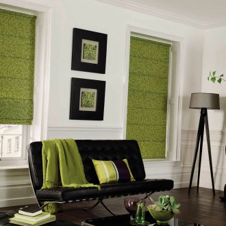 Green curtains in the living room