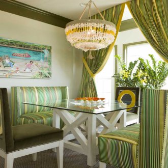 Green striped curtains