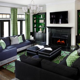 Green patterned curtains