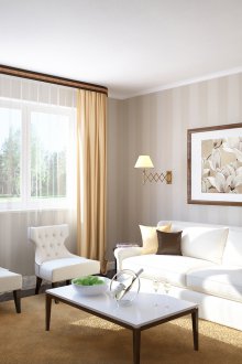 Тавани завеси върху полукръгъл корниз