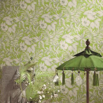 Зелен тапет с цветя