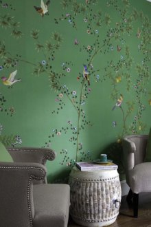 Зелен тапет с птици