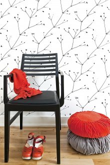 Black and white floral wallpaper for the entrance hall