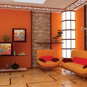 Оранжев тапет в хола