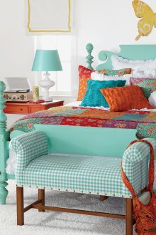 Boho style white carpet bedroom