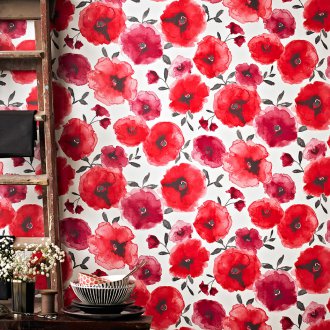 Червен флорален тапет