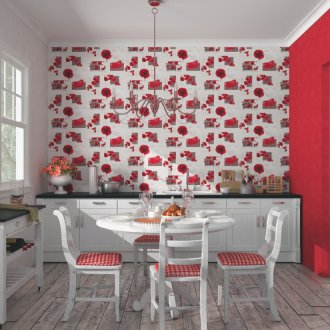 Червен тапет в кухнята
