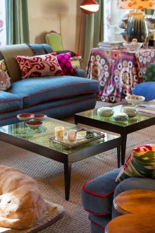 Boho chic living room with colorful pillows