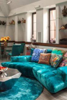 Тюркоазен велурен диван
