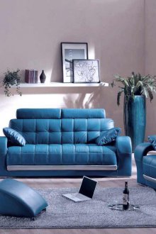 Син кожен диван