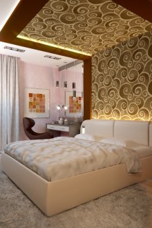 Kertas berwarna merah jambu bertekstur dan emas di dalam bilik tidur