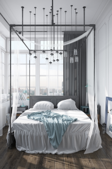 Kanopi kelabu di atas katil