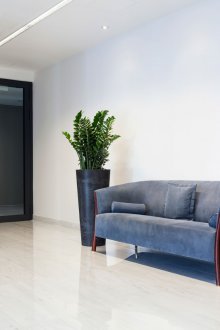 Син диван в коридора