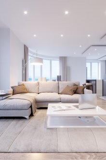 Сиво-бежов интериор на всекидневната