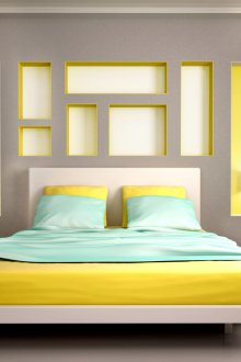 Сиво жълта спалня