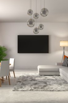 Оранжеви акценти в сив интериор