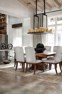 Unusual dining room and Scandinavian-style kitchen