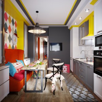 Комбинацията от сиви и ярки цветове