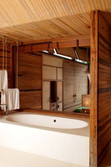 Bathroom in a house made of timber