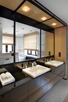 Stylish black and white bathroom in the house
