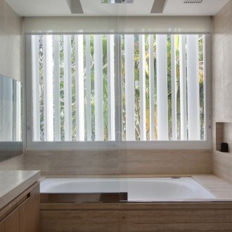 Modern bathroom with glass doors