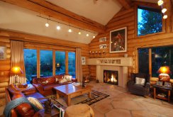 Interior of a country house with large windows