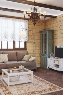 Cozy living room with wood trim