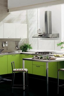 Комбинацията от черни и светло зелени цветя в кухнята