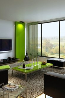 Комбинацията от черно и зелено в хола