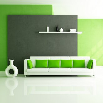 Комбинацията от светло зелено и бяло в хола