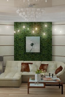 Необичаен интериор със зелени елементи.