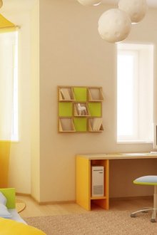 Baby room with yellow curtains and bedspreads.
