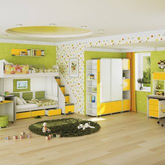 Yellow-green spacious nursery for two children