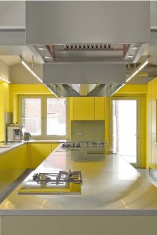 Large yellow-gray kitchen
