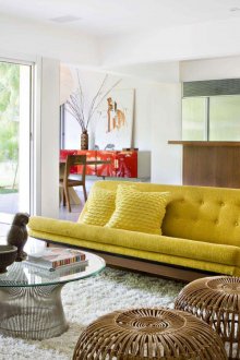 Living room with a yellow sofa