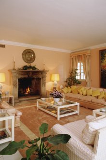 Yellow lampshades and pillows in the living room