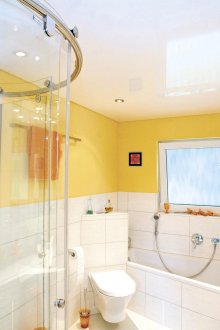 Yellow and white bathroom