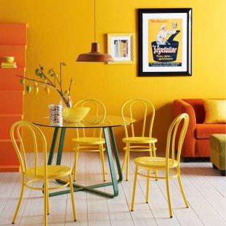 Orange-yellow living room interior