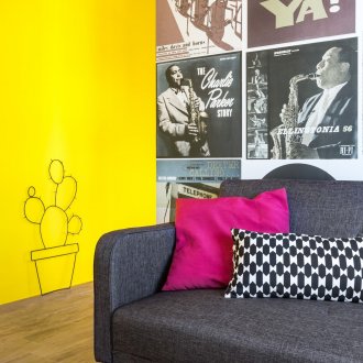 Yellow wall in the rest room