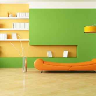 Yellow-green walls in the living room