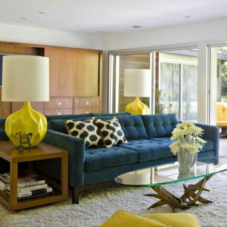 Yellow lamps and living room furniture