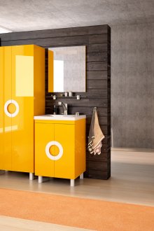 Yellow cabinets in the bathroom