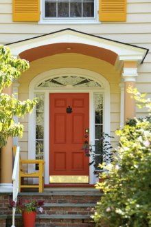Painted visor above the entrance