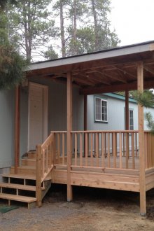 Visor above the pine entrance