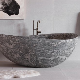 Bathroom without sink with stone bath