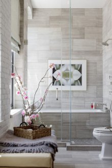 Gray bathroom without sink