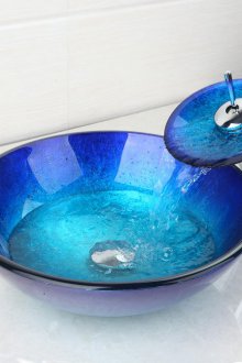 Стъклена мивка синя