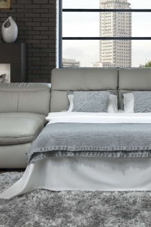 Сив кожен модулен разтегателен диван