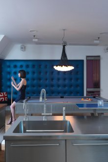 Sinki monolitik dengan countertop keluli tahan karat