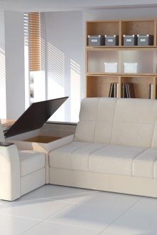 Кремав диван с просторно отделение и рафтове
